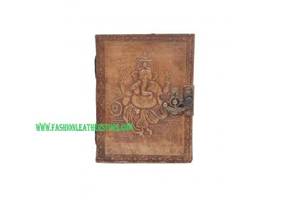 Handmade Vintage New Antique Design Ganesh Embossed Leather Journal Notebook Charcoal Color Journals 7x5 Inches Notebook